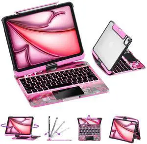 GUSGU Transparent Case with Wireless Keyboard for iPad Air 13-in.(M3/M2, 2025/2024), 7 Colors Backlight, Trackpad, 360degRotating Stand for iPad Pro 12.9-in (6/5/4/3 Gen), Tech Style