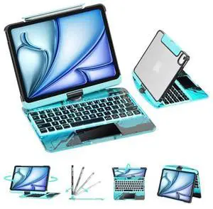 GUSGU Transparent Case with Wireless Keyboard for iPad Air 13-in.(M3/M2, 2025/2024), 7 Colors Backlight, Trackpad, 360degRotating Stand for iPad Pro 12.9-in (6/5/4/3 Gen), Tech Style