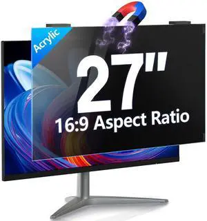 GUDTEKE Magnetic Monitor Privacy Screen 27 inch, 9H Hanging Privacy Screen for Computer Monitor for 16:9 Frameless Monitor, Acrylic Eye Protection Anti Glare Blue Light Computer Screen Privacy Filter