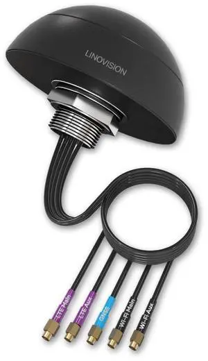 LINOVISION 4G LTE MIMO Combo 5-in-1 Antenna, 2X 4G LTE, 1x GNSS, 2X Wi-Fi, Outdoor Roof SMA Antenna with 10ft Cable, Works with IOT-R32, Inhand IR302, Teltonika RUT241/RUT240/RUT360/RUT956 (PR1KCO28)