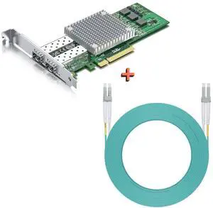 10Gb SFP+ PCI-E NIC with 20M OM3 LC to LC Fiber Patch Cable, Compare to Broadcom BCM57810S Network Card, Dual SFP+ Ports, PCI Express X8, Support Windows Server/Linux/VMware