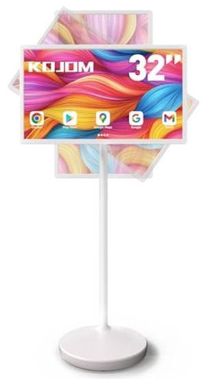 KOJOM 32'' Smart Portable Touchscreen Monitor/TV - Rolling TV on Wheels, 1080P Android OS Screen, 148WH Battery - Wireless Touch Screen Display for Home & Office