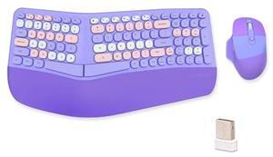 Wireless Ergonomic Keyboard and Mouse Combo with PU Wrist Rest, Carpal Tunnel Keyboard, 2.4G Colorful Split Ergo Keyboard, Comfortable Natural Typing, Compatible with PC/Laptop (Purple)