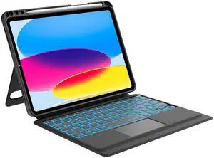 Keyboard Case for iPad 10th Generation & 11th (A16, 2025), 7 Colors Backlit, Multi-Touch Trackpad, Portrait/Landscape, Magnetic Detachable Keyboard, Rugged Protective Case with Pencil Holder, Black