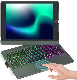 NOKBABO iPad 9th Generation Case with Keyboard 360deg Rotatable Touchpad and 7 Color Backlight & Pencil Holder for iPad 9th/8th/7th Gen 10.2 inch & iPad Air 3rd Gen/iPad Pro 10.5 inch - Dark Green