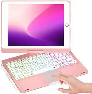 NOKBABO iPad 9th Generation Case with Keyboard, 360deg Rotatable Touchpad and 7 Color Backlight & Pencil Holder for iPad 9th/8th/7th Gen 10.2 inch & iPad Air 3rd Gen/iPad Pro 10.5 inch - Pink Gold