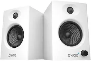 OHAYO 60W Computer Speakers for Gaming and Music, Active Bluetooth 5.3, Stereo 2.0 Speakers for Desktop PC Monitor or Laptop, Surround Sound Speaker, 3.5 mm Aux RCA Input, USB-Powered, 1 Pair, White