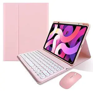 KMXDD Keyboard Case Compatible with iPad 11-inch A16 2025, iPad 10th Generation 10.9 Inch 2022 Case with Bluetooth Mouse Round Key Cute Removable Color Keyboard Cover,Pink