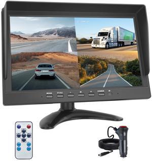 Hikity 10 Inch LCD CCTV Mini Security Monitor, Portable Small Security Camera Monitor with Remote Control, 2 Split Video, 12-24V for Truck Bus Van School Bus