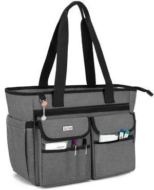 LoDrid Nurse Tote with Padded Bottom, Separated Storage for Laptops up to 15.6 Inch, Large Compartment, Gray