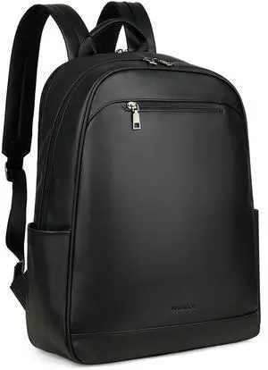 MASINTOR 15.6 inch Leather Laptop Backpack Purse for Women, Designer Travel and Work Bag with Laptop Compartment Black