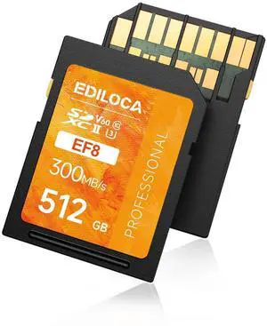 512GB UHS-II SD Card V60 Memory Cards for Professional Camera 4K/6K Video - 300MB/s Read, 200MB/s Write, Shockproof & Waterproof High-Speed Storage, U3 Class 10 Compatible with Canon (EF8)