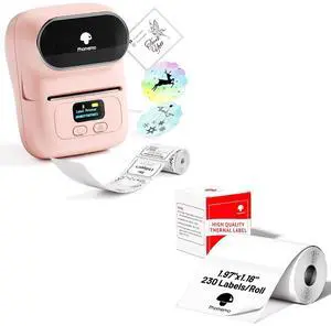 Phomemo M110 Thermal Label Printer with 1 Roll 1.97"x1.18"(50x30mm) Squere Labels, Barcode Label Maker for Snamll Business, Logo, Address, Clothing, Portabel Sticker Printer with 300+ templates, Pink