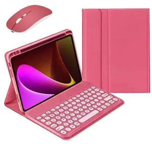 kaidisen Keyboard Case for iPad A16 2025/ iPad 10th Generation 2022 Case with Bluetooth Mouse and Detachable Cute Round Key Candy Color Keyboard Cover,Dark Pink