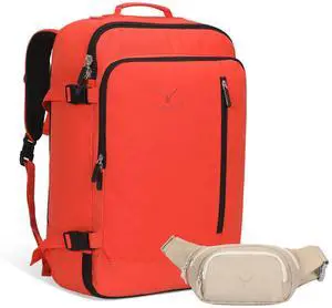 Hynes Eagle Carry on Backpack 38L Large Travel Backpack for Women Flight Approved Weekender Bag Laptop Backpack Men 15 inches Orange with Waist Pack Beige