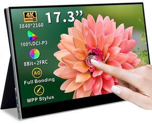 17.3 Inch 4K Touchscreen Portable Monitor, UHD 100% P3 Mobile Monitor Support MPP Stylus HDR IPS Eye Care Game Display USB C Mini HDMI for Game Console,Laptop,Mac