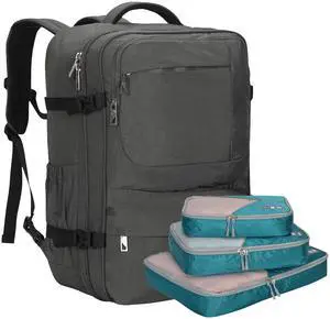 Hynes Eagle 44L Carry on Backpack Airline Approved Travel Backpack for Men Women Large Laptop Backpack 17 inch Nylon Backpack Overnight Weekender Duffel Bag Grey with 3PCS Packing Cubes