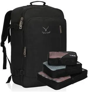 Hynes Eagle Carry on Backpack 38L Large Travel Backpack for Women Flight Approved Weekender Bag Laptop Backpack Men 15 inches Black with 3PCS Packing Cubes Set Black