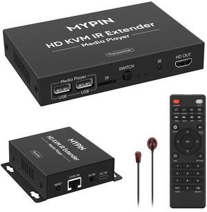 1080P HDMI KVM Extender Over Cat 6/7/8 Cable up to 492 ft, HD Digital Media Player for USB Drives,HDMI Extender with 3.5mm Audio & Loop Out, Supports IR Remote, Support for One to Many Connection