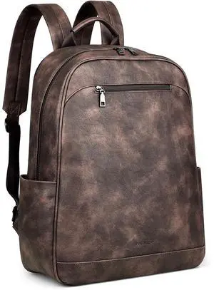 MASINTOR 15.6 inch Leather Laptop Backpack Purse for Women, Designer Travel and Work Bag with Laptop Compartment Retro Coffee