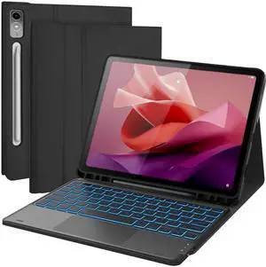 QYiiD Backlit Touchpad Keyboard Case for Lenovo Tab P12/Lenovo Xiaoxin Pad Pro 12.7 inch TB370FU, 7 Colors Backlight Magnetic Keyboard Auto Sleep/Wake Cover for Lenovo Tab P12 Pad Pro TB-371FC, Black