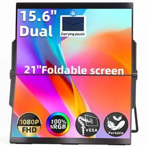 Ingnok 15.6" Dual Monitor, FHD 1080P 100% sRGB Laptop Screen Extender for Windows Mac, Foldable Design, HDMI USB C Easy Setup Work Gaming Triple Monitor