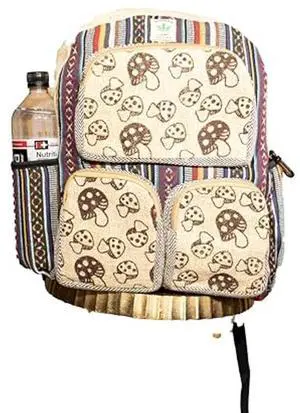 Gurkha Handmade Unique Design Himalayan Hemp Cotton Backpack 17 IN Medium Hippie, Festival, Hiking, Tablet & Laptop Backpack Bag - Handmade In Mt. Everest Country Nepal