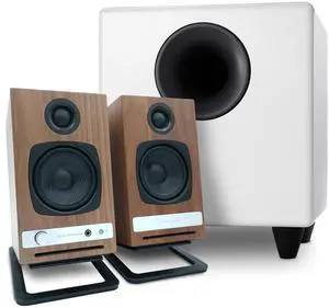 Audioengine A2 HD Walnut Computer Speakers with S8 Black Subwoofer and DS1M Stands