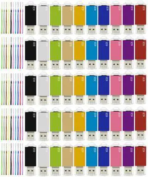USB 8GB Flash Drives 50 Pack Nicepicten Bulk USB 2.0 Thumb Drive Jump Drive Multipack 8 GB FAT32 USB Flash Drive Pack with 50PCS Lanyards (Multicolor 8GB 50 Pack)