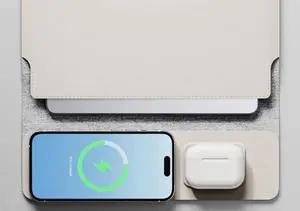 nexxtech 4-in-1 Laptop Sleeve/Case with Wireless Charging, PU Leather (15-16inch) Tech Folio | Dove (White)