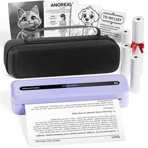 Itari M832 Portable Printer for Travel with Case and 4 Rolls Paper, Inkless Thermal Printer, Support 8.5" x 11" A4 & US Letter, Wireless Compatible with iPhone, Android, Laptop, Purple