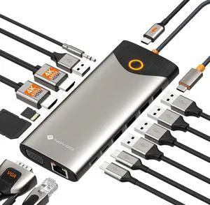 NOVOO USB C Docking Station Dual Monitor, 15 in 1 Docking Station 3 Monitors with 2 HDMI,VGA,USB C/A Ports, 100W PD, RJ45, SD/TF and Audio, Multiport Adapter for MacBook/Dell/iPhone/iPad/HP/Lenovo