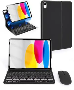 Keyboard Case for iPad 10th Generation 10.9 inch 2022 and iPad 11th Generation A16 11 inch 2025, Not Removable Bluetooth Keyboard Case with Wireless Keyboard and Mouse for ipad 10th/11th Gen, Black