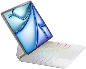NOKBABO for iPad Air 11 inch case with Keyboard 2024 (M2), Magic-Stand, 7-Color Backlit, Magic Keyboard for iPad Pro 11 (4th/3rd/2nd/1st) & iPad Air 10.9 inch 6th/5th/4th - White