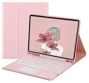 HENGHUI iPad Mini 5th Generation Mini 4 Keyboard Case Touchpad Detachable Keyboard with Pencil Holder Round Key Color Slim Smart Cover for Mini 5th Gen, Pink