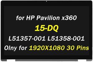L51357-001 L51358-001 Replacement for HP Pavilion x360 15-dq 15t-dq 15-dq000 15t-dq000 15t-dq100 15-dq1000 15-dq0000 15.6" 30Pin LCD LED Touch Screen Display Digitizer Assembly (Only for 1920x1080)