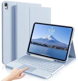 Kenke for iPad 11/10th Gen Case with Keyboard 11/10.9 inch 2025 A16/2022, Detachable Wireless Bluetooth with Right Side Pencil Holder, Multi-Touch Trackpad Square Keycaps (Blue