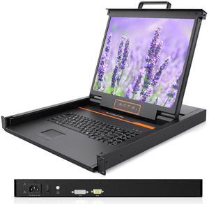 19" Rack Mount Monitor and Keyboard, 1U KVM Console, Single Port DVI VGA Rack KVM Switch, 1280X1024 60Hz, 5:4 Ratio, 23.8" Deep, VGA and DVI KVM Cable Included, Compatible with Windows,Linux,Mac,etc