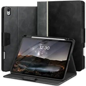 KingBlanc Case for iPad Air 13 inch Case (M3 2025/M2 2024) with Pencil Holder, Vegan Leather Protective Stand Cover, Auto Wake/Sleep, Angles for Viewing/Drawing, Supports Pencil Pro/(USB-C), Black