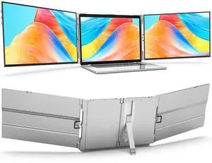 Oiiwak 16 Inch Portable Triple Monitor for 15-17.3" Laptop, 16" FHD 1200P Frameless Al Alloy Triple Screen Laptop Monitor Extender, Laptop Screen Extender for Mac/Windows, Powered by HDMI/USB