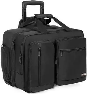 LASUK Rolling Briefcase Laptop Bag,17.3" Computer bag with wheels, Water Repellent Travel Roller Underseat Bag with RFID Blocking Pocket,Rolling Work Bags for women/men -Black