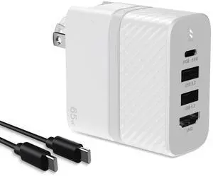 GaN USB C Charger with 1TB SSD 4K HDMI PD 65W, TV Mode & 3-Port Fast Charging - Compatible with MacBook, iPad, iPhone, Samsung, Steam Deck & More White