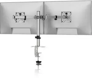 Pholiten Dual Monitor Stand, Heavy Duty Adjustable Monitor Arm Desk Mount for 2 Screens up to 42Inches, Tilt, Swivel, Rotate, Supports Tilt, Swivel, Rotate, Supports 22 lbs per Arm,Silver
