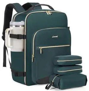 LOVEVOOK 40L Large Travel Backpack for Women Men, 17 Inch Carry on Backpack for Traveling on Airplane, Personal Item Travel Bag Airline Approved, Business Causal Weekender Backpack, Green-Black