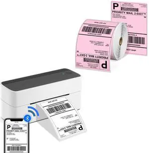 Phomemo Wireless Label Printer with 500 PCS Pink 4"x6" Labels Roll Shipping Supplies Labels