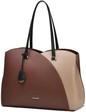 LOVEVOOK 17 Inch Laptop Tote Bag for Women, Work Bags Laptop Bag Teacher Tote Bag, Leather Computer Bag Large Purses Handbag Professional Briefcase, Coffee-Light Brown-Black