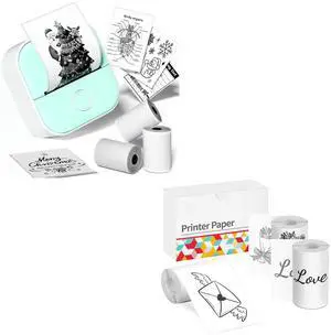 Print Pod Mini Printer T02, Sticker Printer with 6 Paper Rolls, Inkless Thermal Sticker Maker Machine for Birthday Giftware, Journal, Note, Plan, Early Education