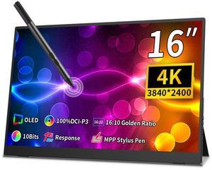 16 inch 4k OLED Touchscreen Portable Monitor, 3840 x 2400 100% P3 Portable Display MPP Stylus Pen Compatibility 1MS Eye Care PC Monitor for Laptop,Mac NUC Mini PC,VESA & Integrated Stand