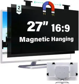 2 Pack Magnetic Computer Screen Privacy Shield 27 Inch 16:9 Hanging Monitor Anti-glare & Privacy Filters Eyes Protection 27in Removable Protector Desktop Security Filter Dust-free Film
