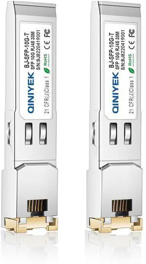 QINIYEK 2Pack SFP+ to RJ-45 Module, 10Gbase-T SFP+ Copper Gbic Transceiver Compatible for Cisco,Meraki,Ubiquiti,D/TP Link,Supermicro,Netgear,Broadcom, Plug and Play,Hot Pluggable,30m